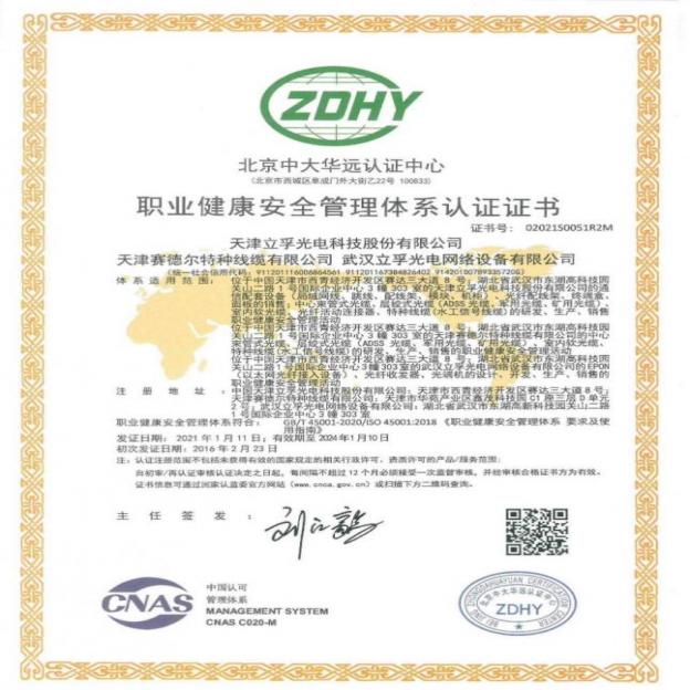 Occupational health and safety Management system certification certificate